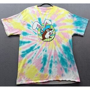 Buc-ees Shirt Womens Sz L Easter Tie Dye Bunny Graphic Tee Short Sleeve